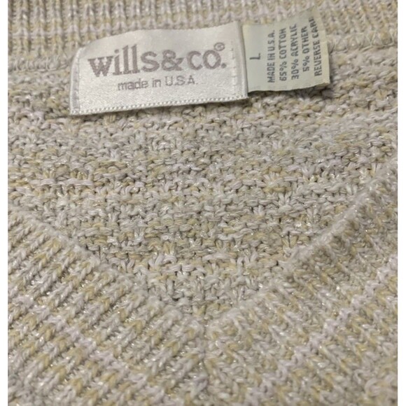 Vintage Textured Knit Beige Sweater Large Minimalist V-neck Neutral Pullover - Picture 2 of 4